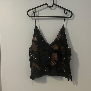 Free People Black and Brown Sequin Camisole
